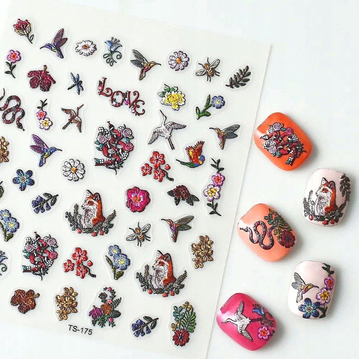 Frezarkowo - Nagel Decoratie Stickers 3D - Dieren en Bloemen Motief - 9,5x8 cm