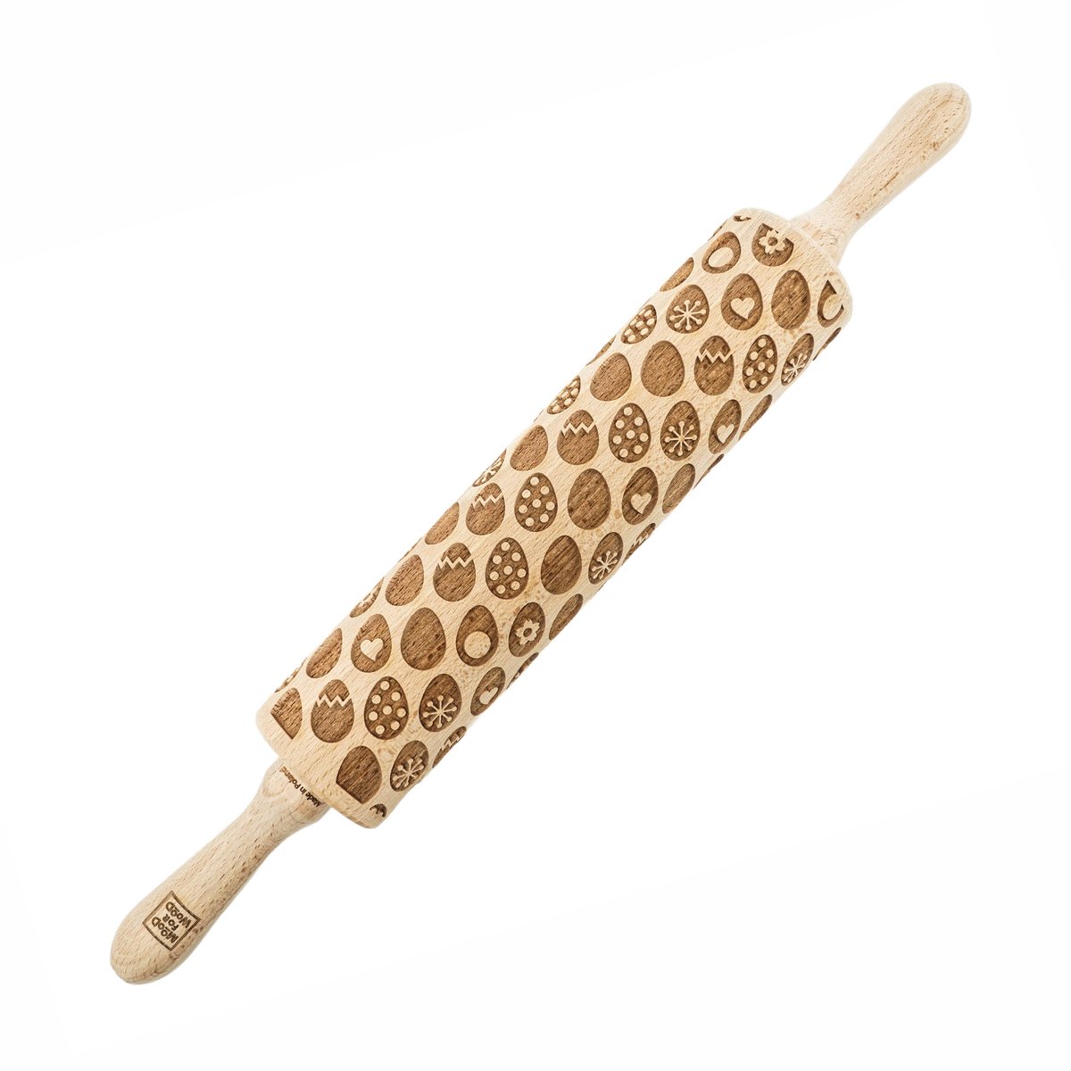 MoodForWood Gekerfde Serie - Houten Deegroller - 43 cm - Gekorrelde Motief - Geverniste Handvatten