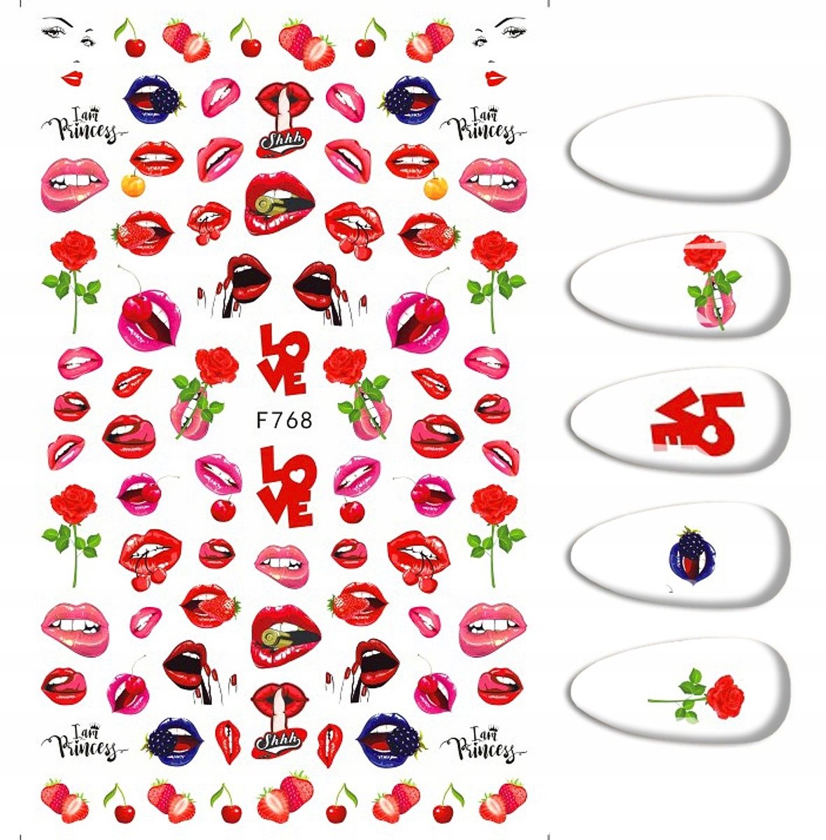 Frezarkowo - Zelfklevende Nagelstickers - 12x8 cm - Usta, Róża