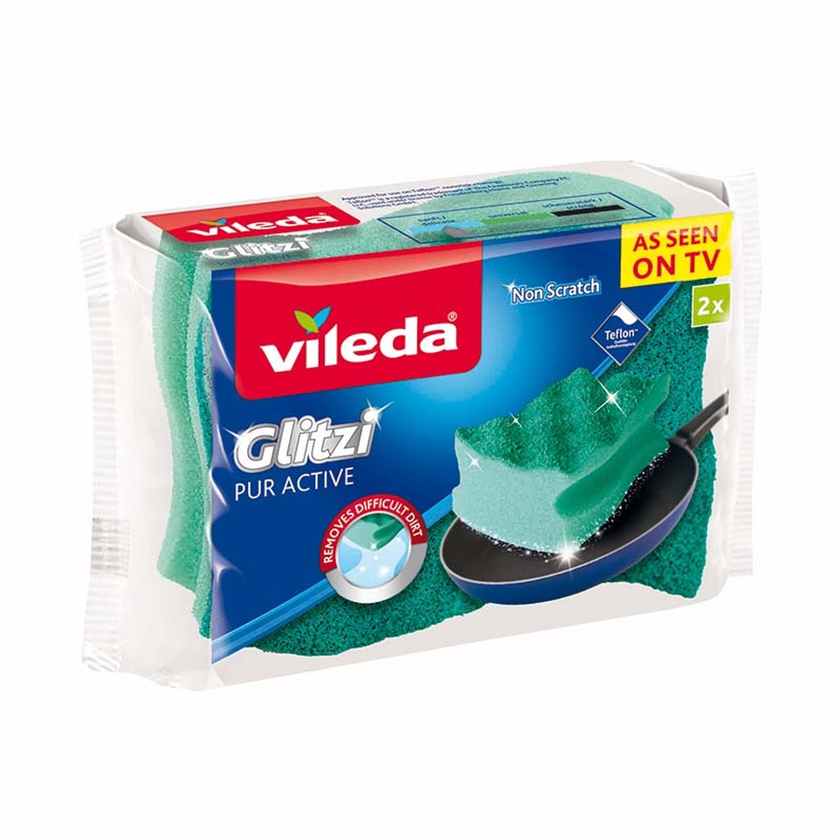 Vileda - Pur Active - Zachte Spons - Bescherming Tegen Krassen - Polyurethaan - 2 Stuks