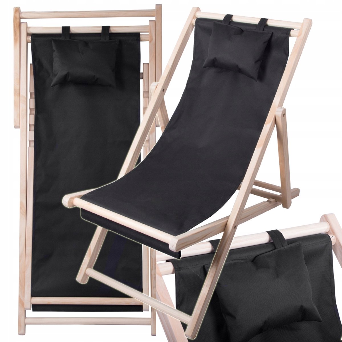 HANGZHOU A LINK STAR - Seriere - Houten Strandstoel - Inklapbaar - Zwarte Kleur