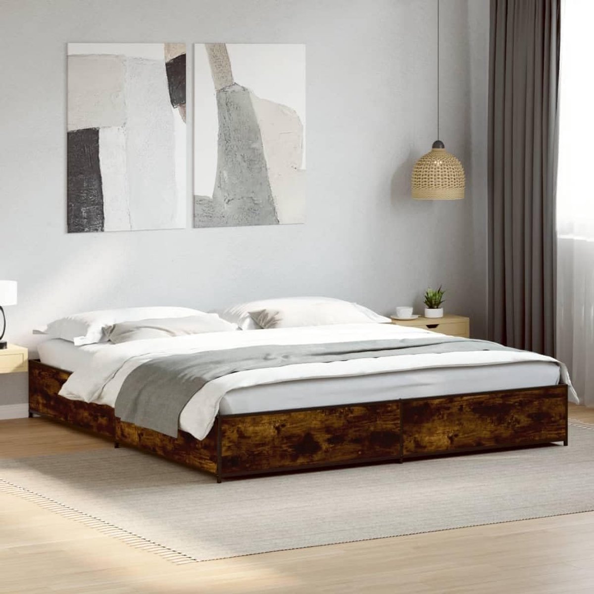 Bedframe Metaal Hout - Tweepersoonsbed Bodem - Goede Nachtrust - Multiplex Lattenbodem - 2