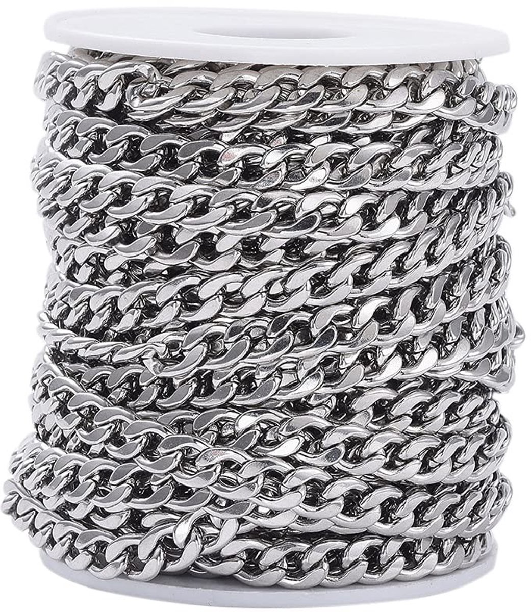 aladdien - Cuban Chain - 6mm Stainless Steel - DIY Hip Hop Sieraden - 10 Meter - Punk Stijl - Ideaal voor Armbanden en Kettingen maken