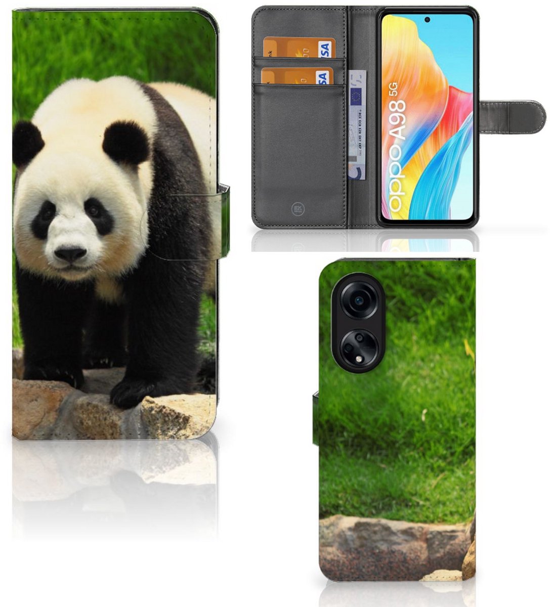 OPPO A98 5G Telefoonhoesje met Pasjes Panda