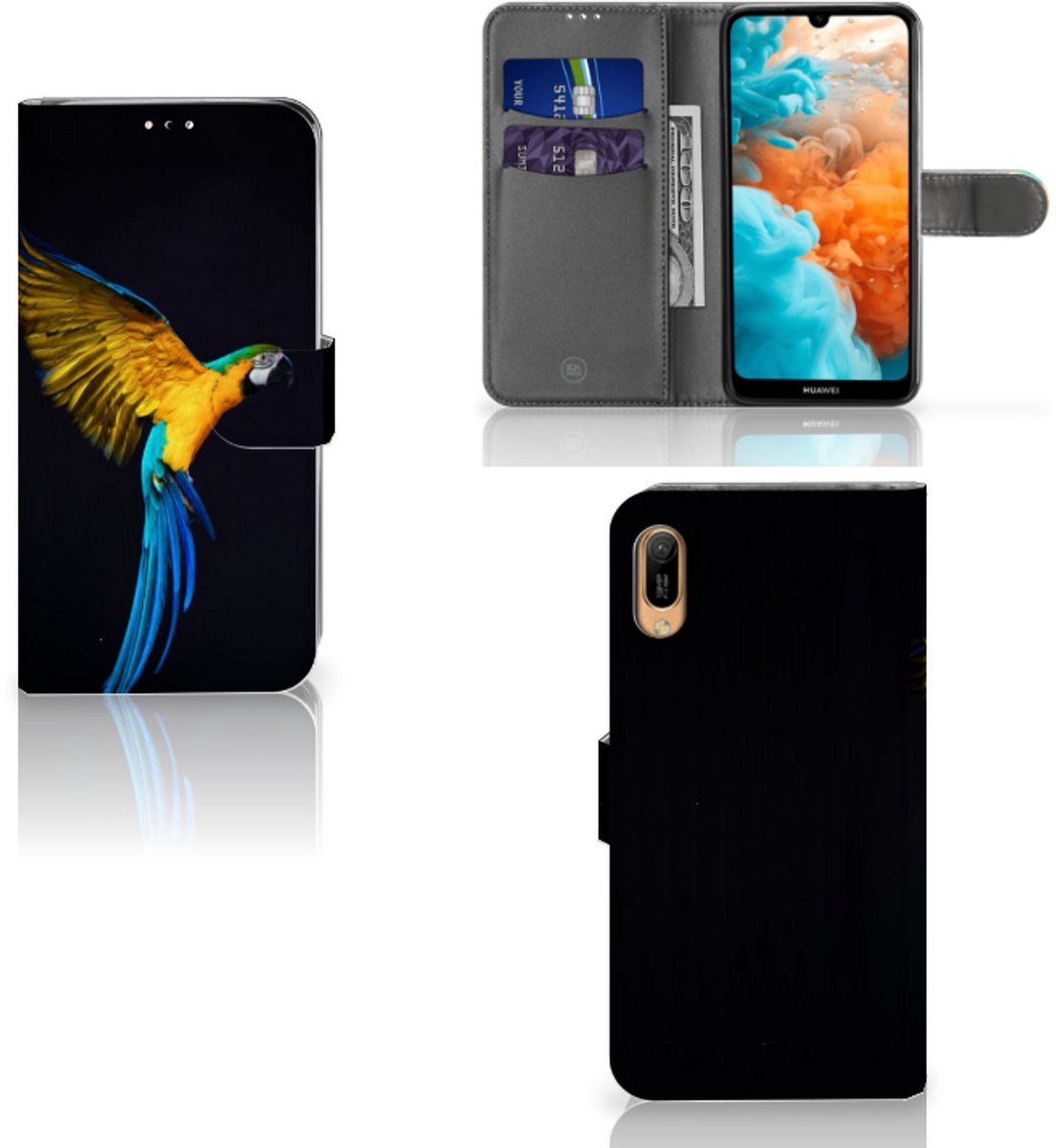 Huawei Y6 (2019) Telefoonhoesje met Pasjes Papegaai