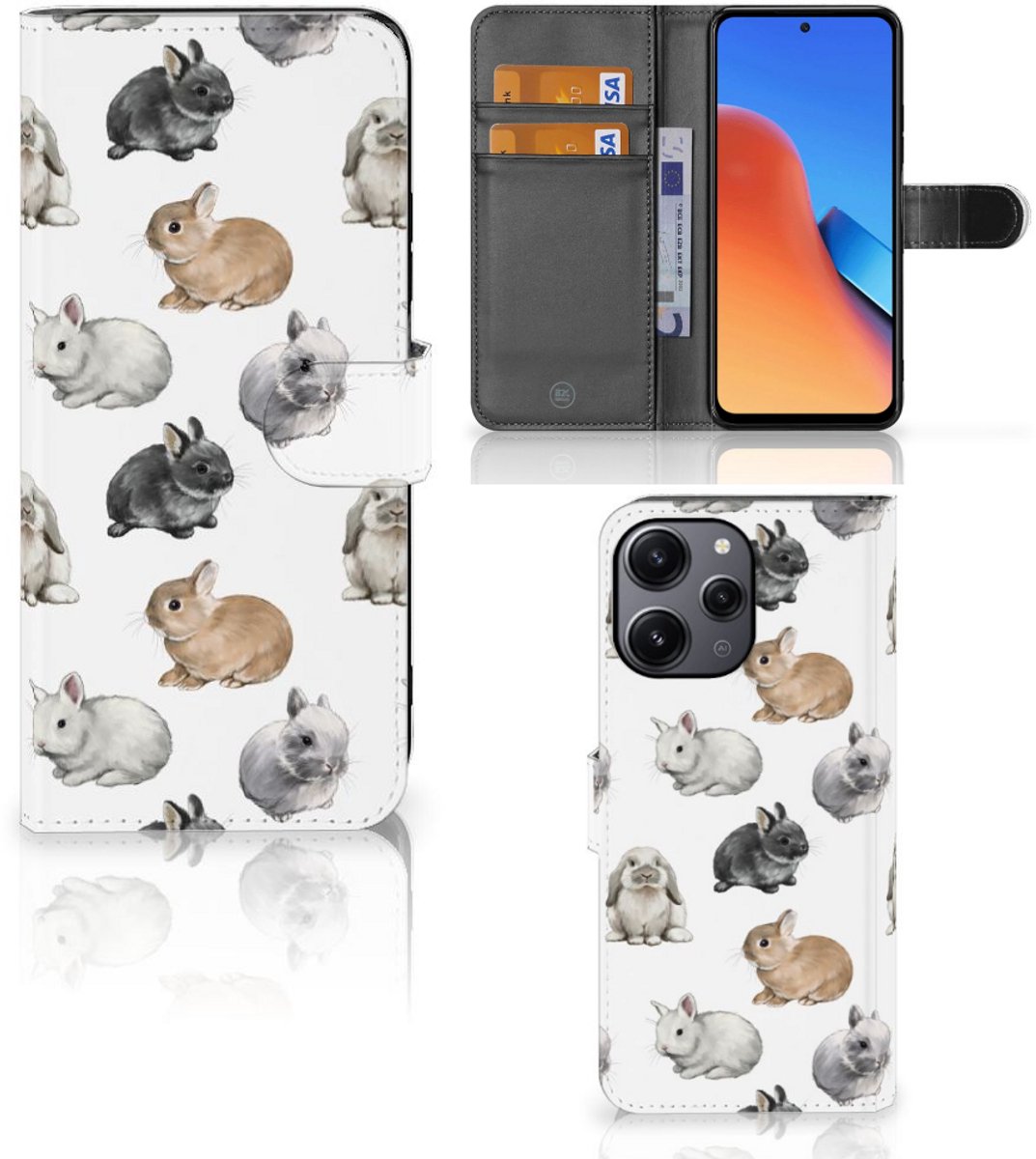 Telefoonhoesje met Pasjes voor Xiaomi Redmi 12 Konijntjes