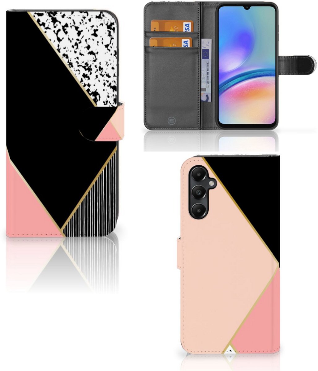 Samsung Galaxy A05s Book Case Zwart Roze Vormen