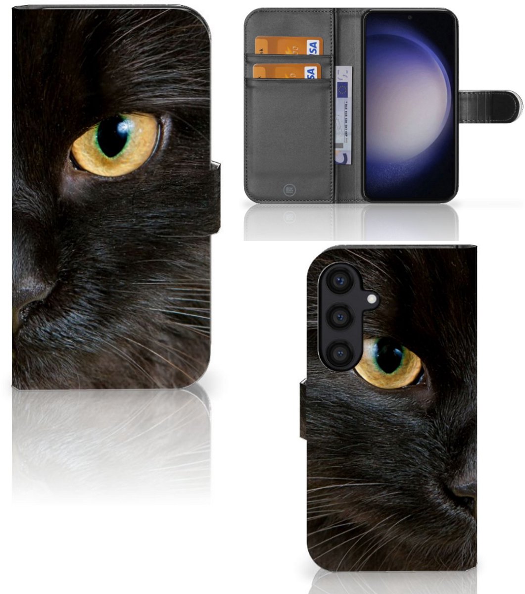 Samsung Galaxy S24 Telefoonhoesje met Pasjes Zwarte Kat