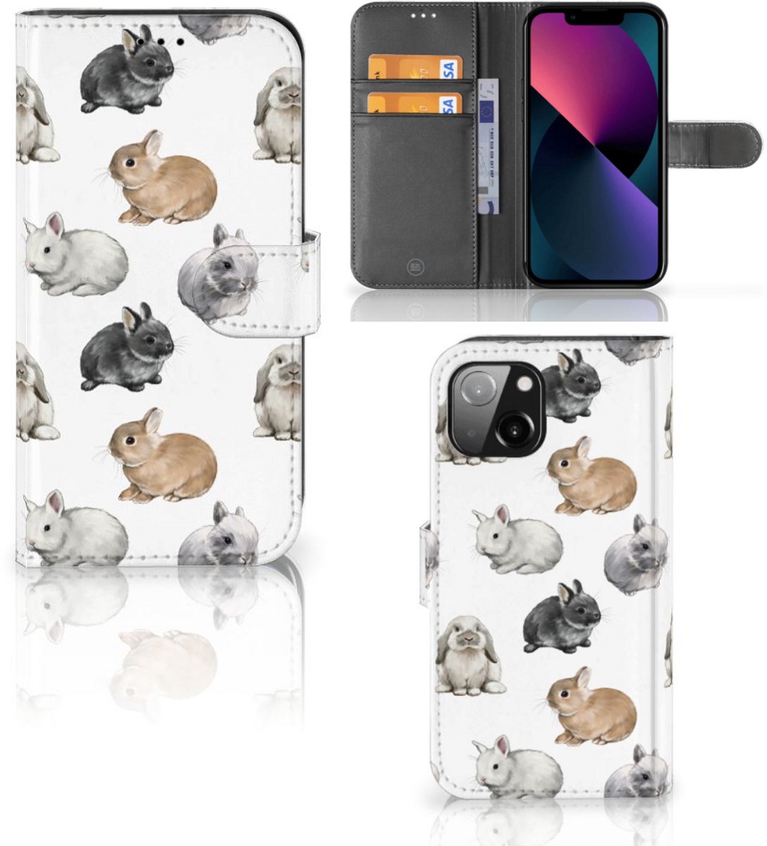 Telefoonhoesje met Pasjes voor Apple iPhone 13 Konijntjes