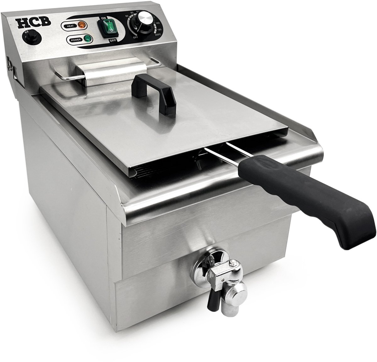 HCB® - Professionele grote Horeca frituurpan - Friteuse - 12 liter - 230V - RVS / INOX frietketel - frietpannen - frietpan met kraantje - aftapkraan - 49x31x36 cm (DxBxH) - 3000W - 8731