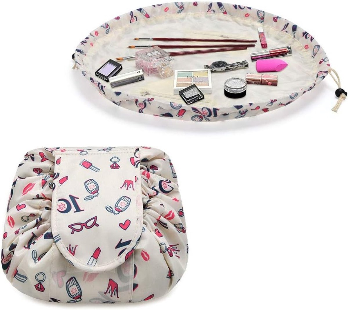 Multifunctionele Reistas voor Toilettas en Cosmetica - Beige Lipstick Patroon, Ideaal voor Reizen en Organiseren van Make-up Accessoires