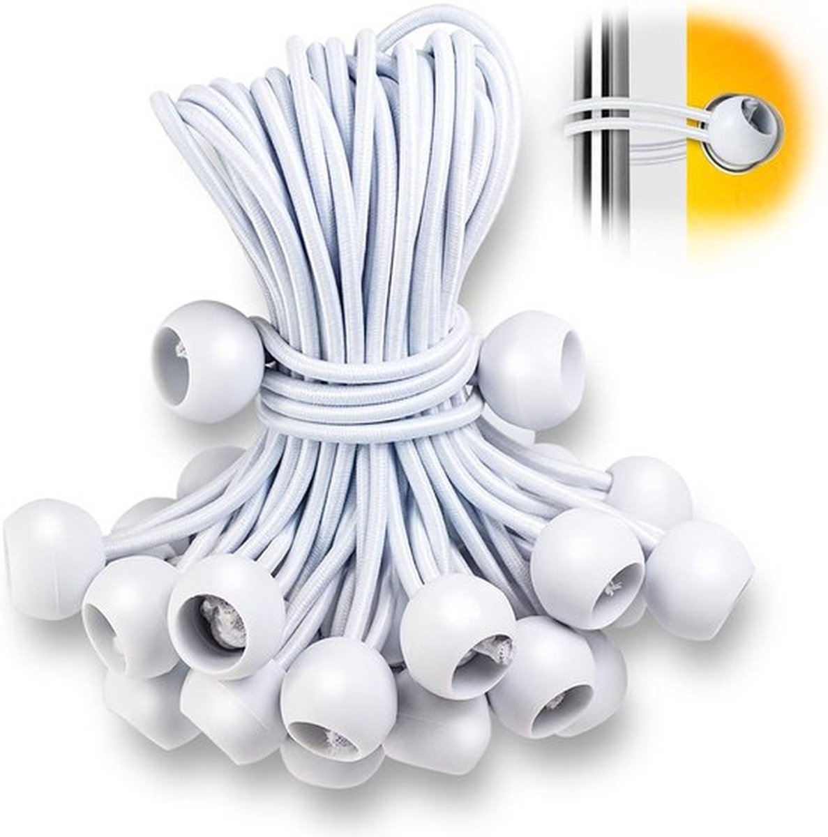 Spanrubbers met kogel 50 stuks, zeilspanners met kogel, rubberspanners tentrubbers expanderlussen rubberlussen voor zeildoeken tentbanners netten paviljoens (wit)