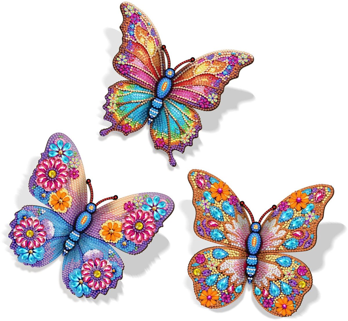 Adorzy Diamond Painting Vlinders 3D – 3 Stuks - Pastelbloemen - Diamond Painting Volwassenen – Diamond Painting Volledig Pakket