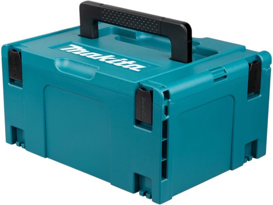 Turquoise Makita MAKPAC koffer maat 3 met zwart handvat.
