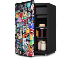 Compacte Koelkast - Kleine Koelkast Koelbox - Keuken Koelen Opslaan - VividArt Stickerbom Design - 70 Liter - Zwart