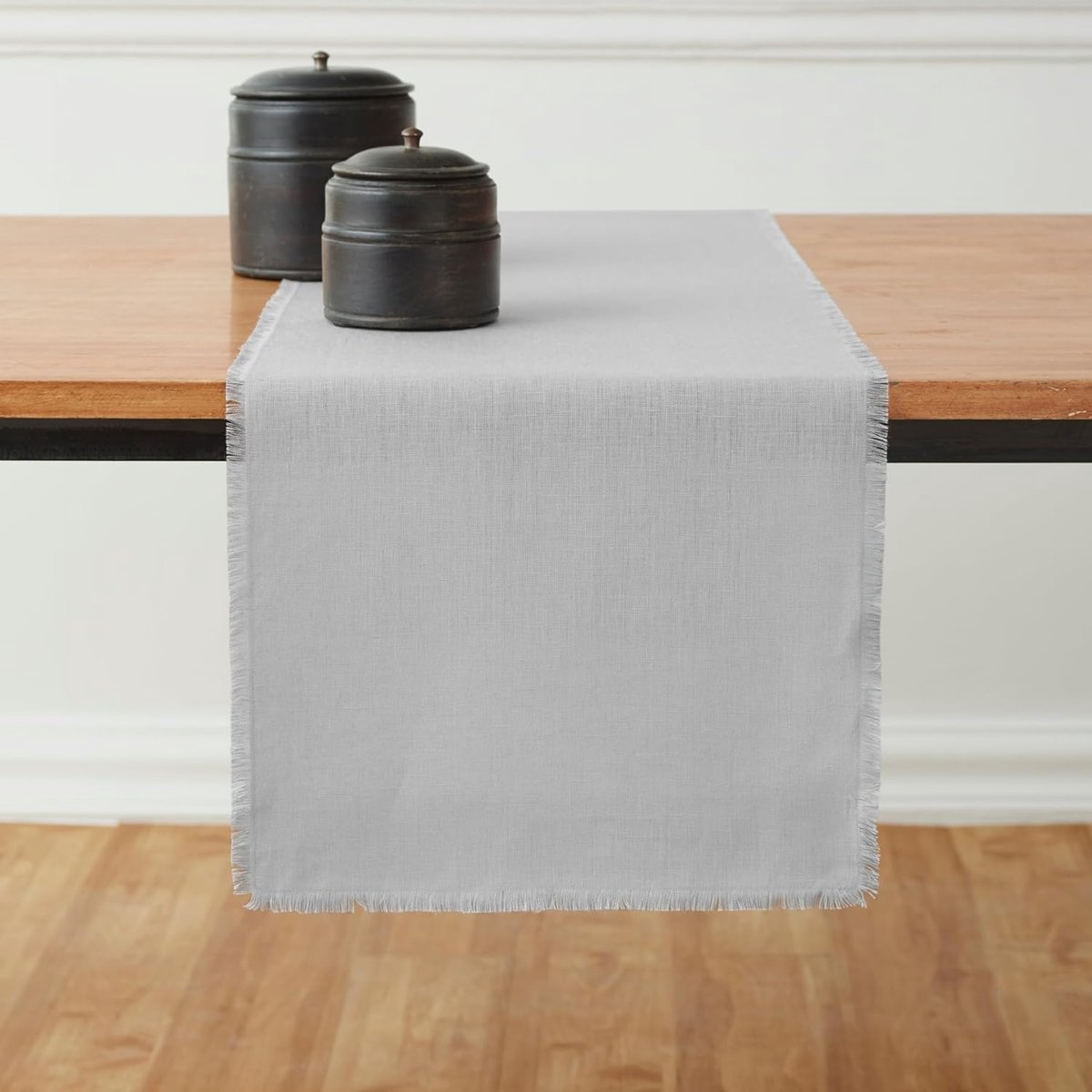 Linnen Tafelkleed - Tafel Runner - Dineren Aankleden - Met Franjes - 35 x 229 cm - Lichtgrijs