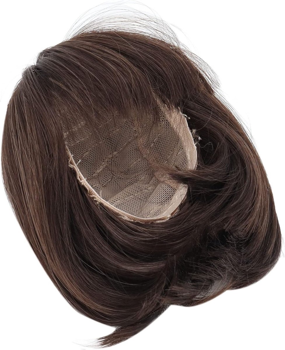 Doll Wig met Rechte Pony, Schouderlengte Korte Haarperruque, Zacht Vezelmateriaal voor BJD Poppen (Donkerbruin) - Perfect voor Creatieve Haarstijlen en Accessoires
