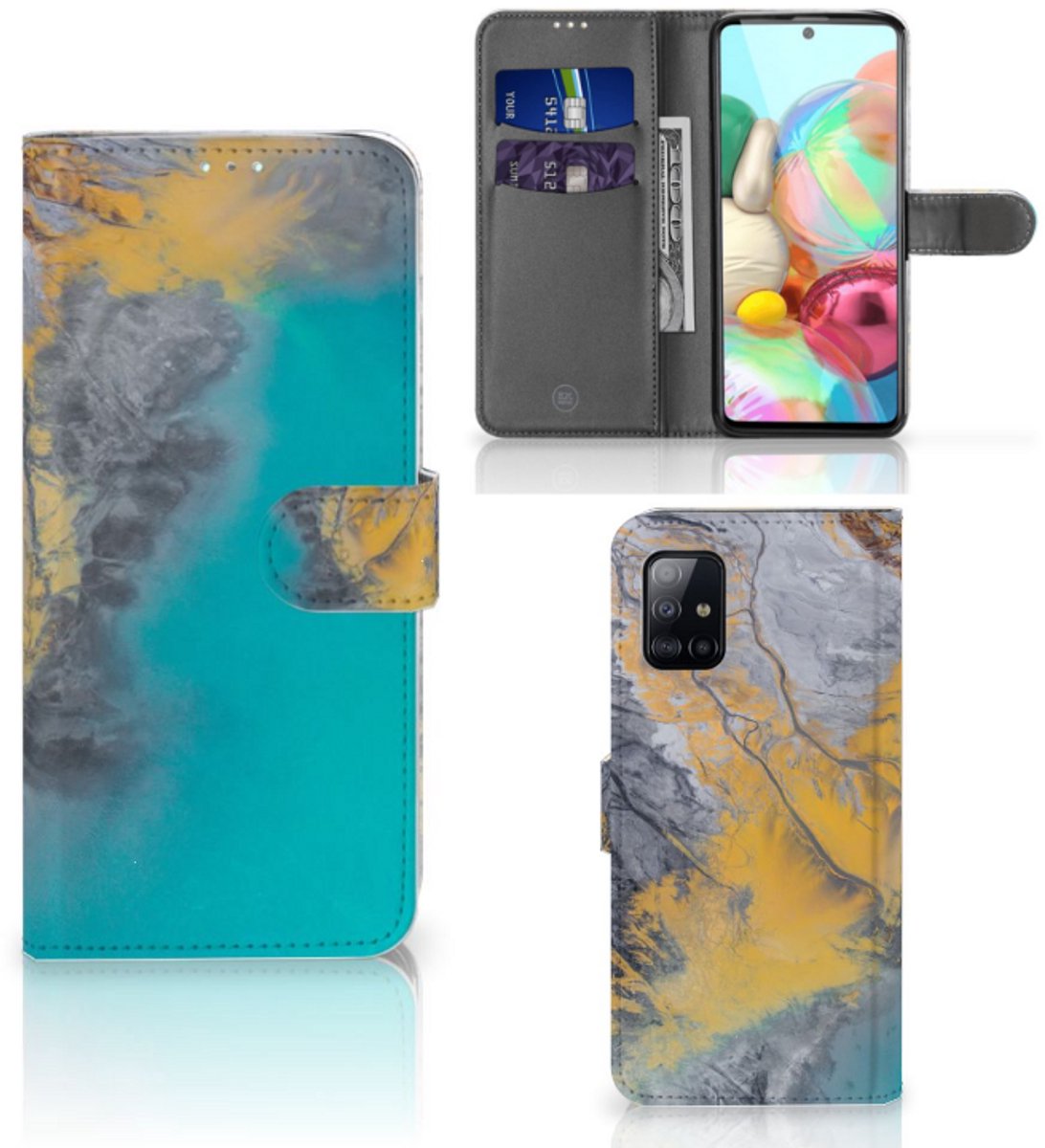 Samsung Galaxy A71 Bookcase Marble Blue Gold