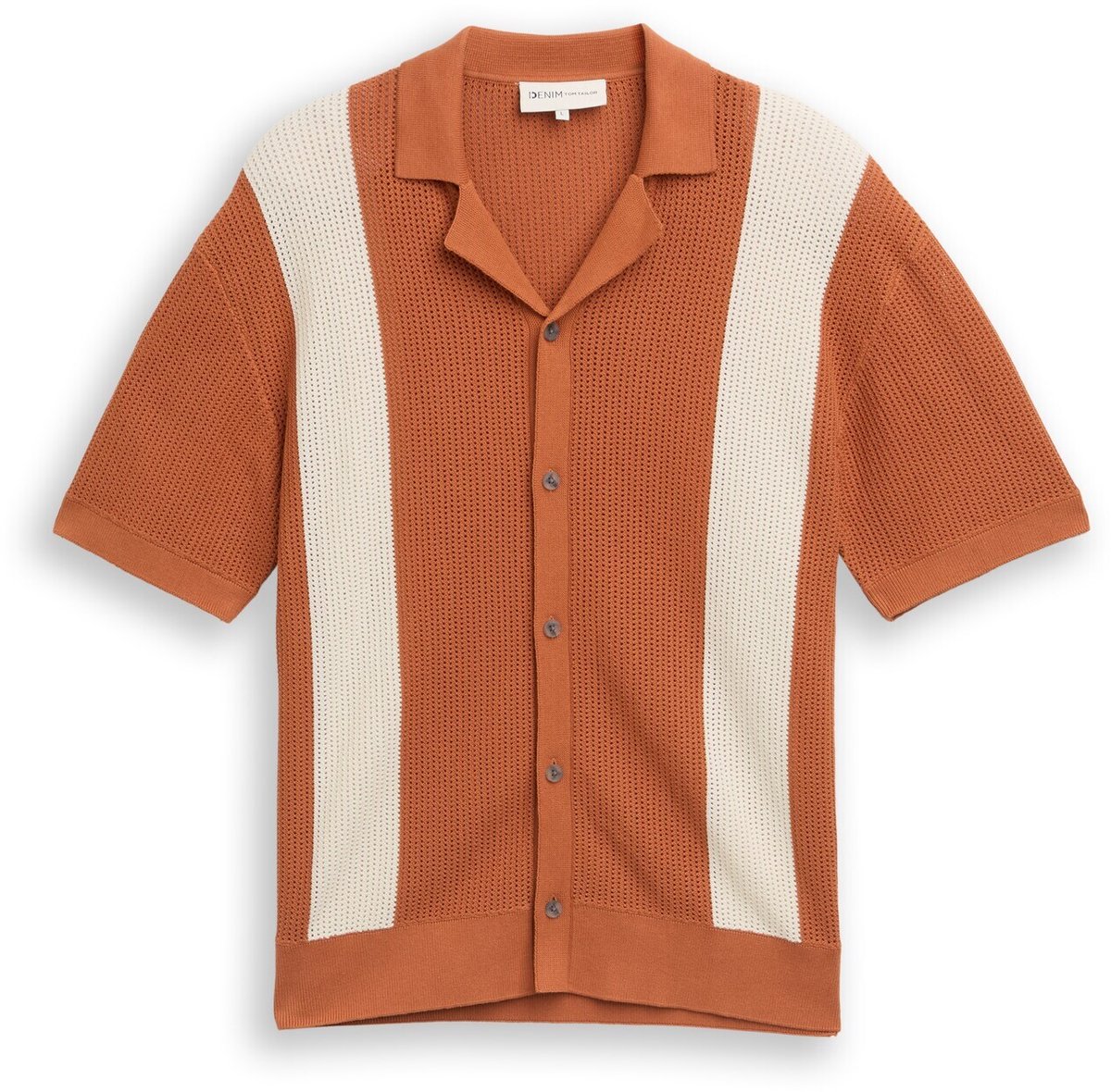 Tom Tailor Denim - Gebreid overhemd met kraag - Maat XXL - orange white colorblock