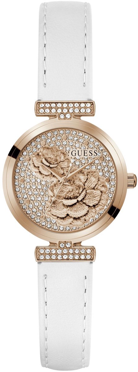 Guess Array Quartz Analoog Horloge Wit Kast: 100% Roestvrij Staal | Armband: 100% Leer 28 mm GW1046L2, GW1046L4