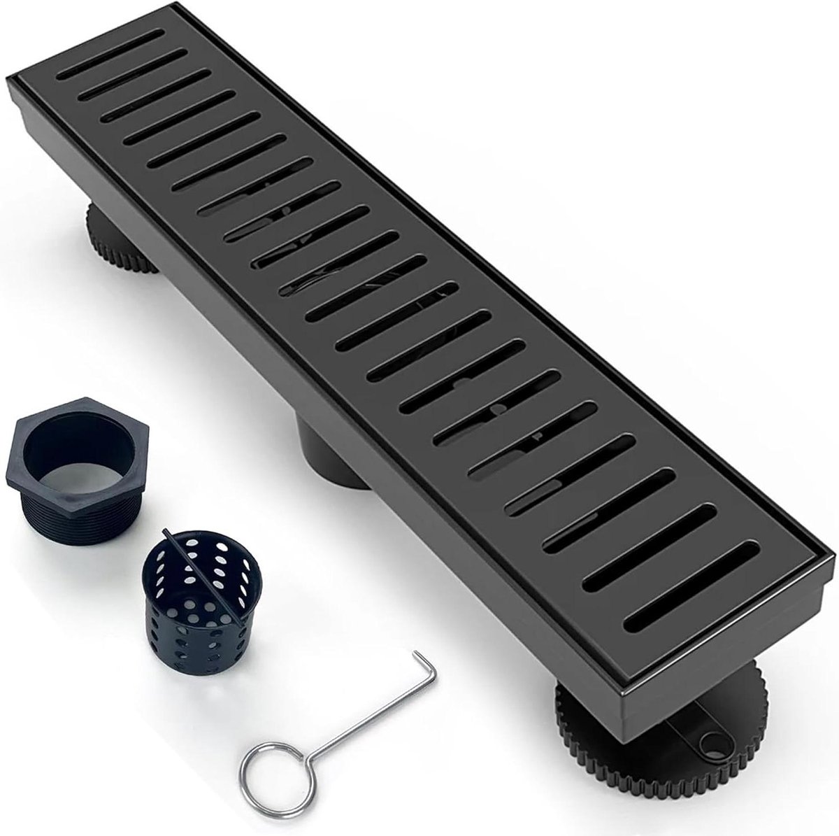 Lineaire Douche Afvoer - Vloergoot Badkamer - Efficiënt Afvoeren - Verstelbare Hoogte - 30.5 x 7.9 cm - Mat Zwart