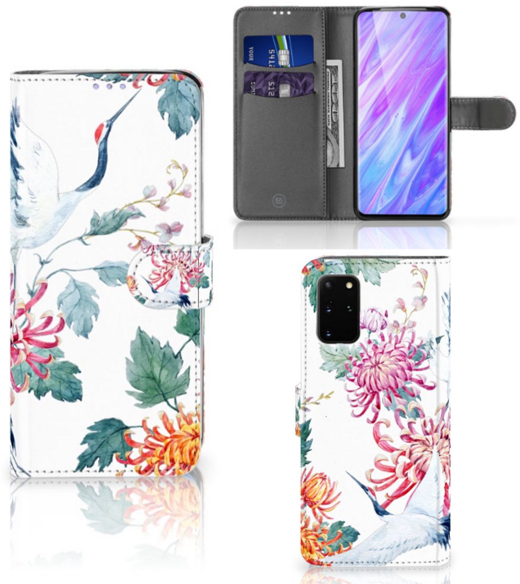 Book Case voor Samsung Galaxy S20 Plus Telefoonhoesje met Pasjes Bird Flowers
