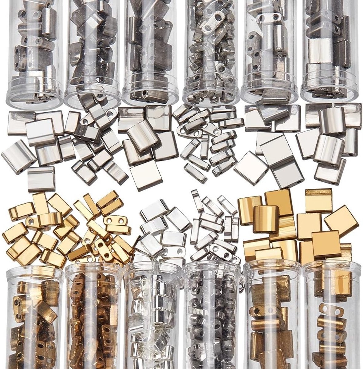 468 stuks 3 maten glazen zaadbeads, 2-gats Tila beads in 3 kleuren voor sieraden maken, 5x5mm/5x2mm/5x1mm