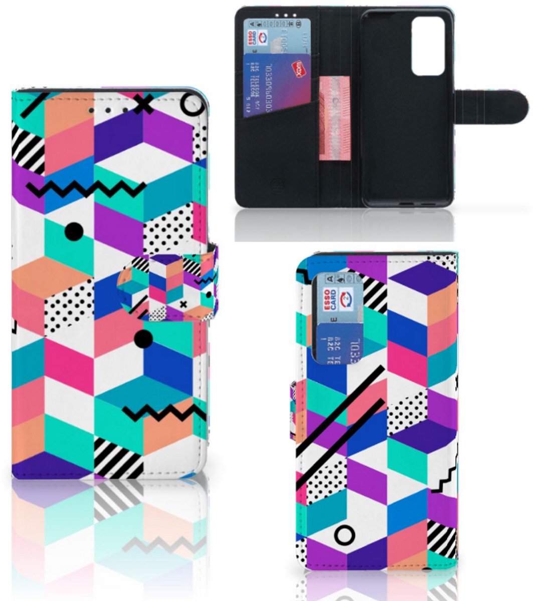Huawei P40 Book Case Blokken Kleurrijk