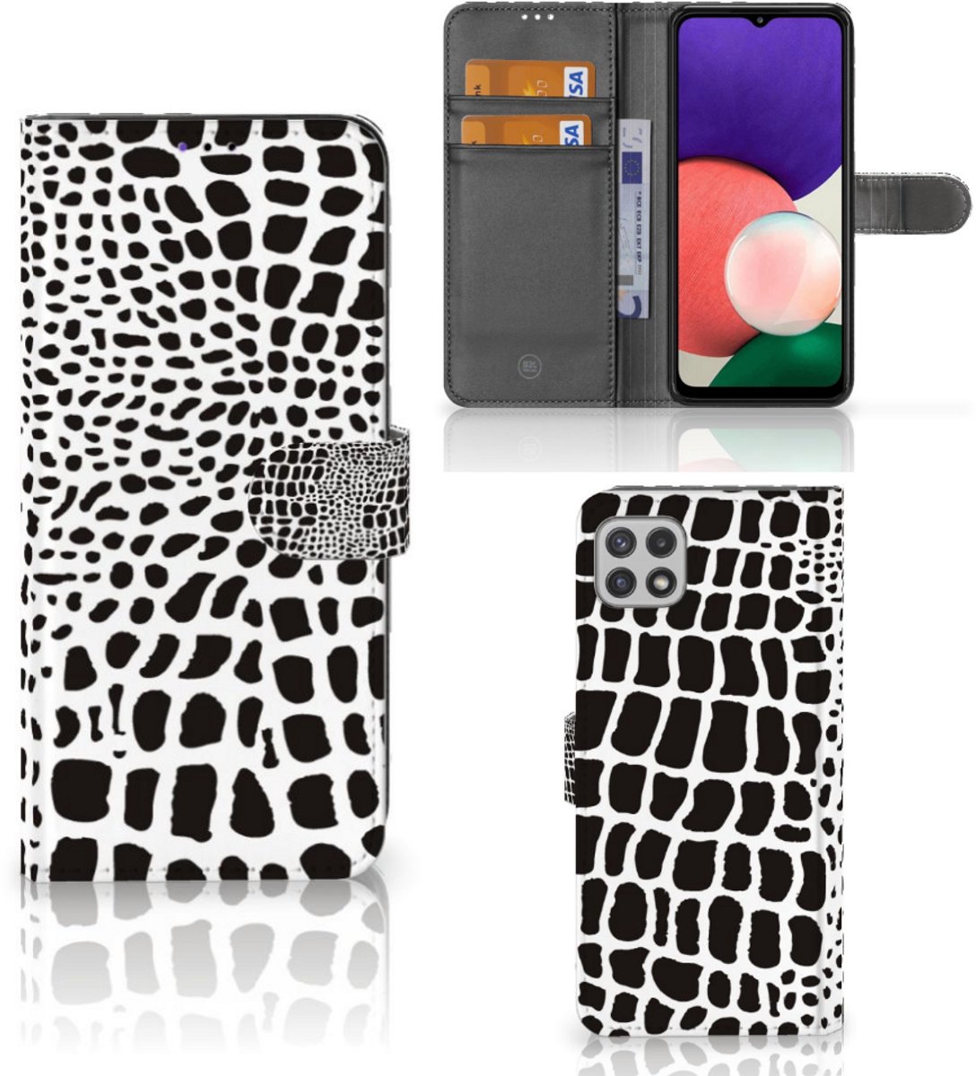 Samsung Galaxy A22 5G Telefoonhoesje met Pasjes Slangenprint
