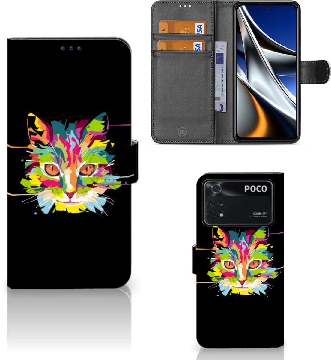 Book Case voor Xiaomi Poco X4 Pro 5G Leuk Hoesje Cat Color