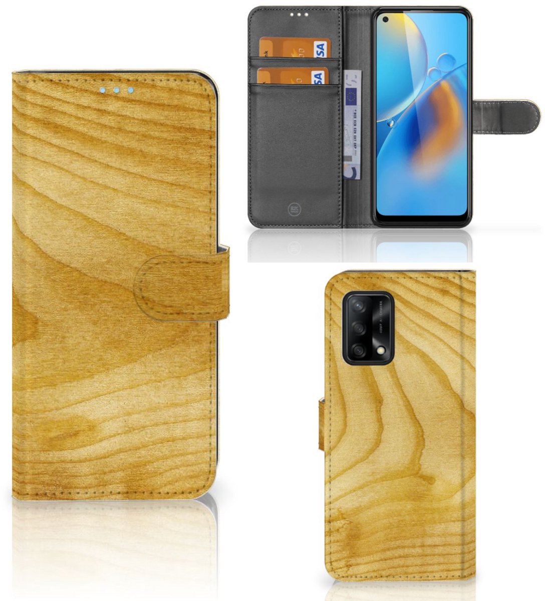 Book Case voor OPPO A74 4G Book Style Case Licht Hout