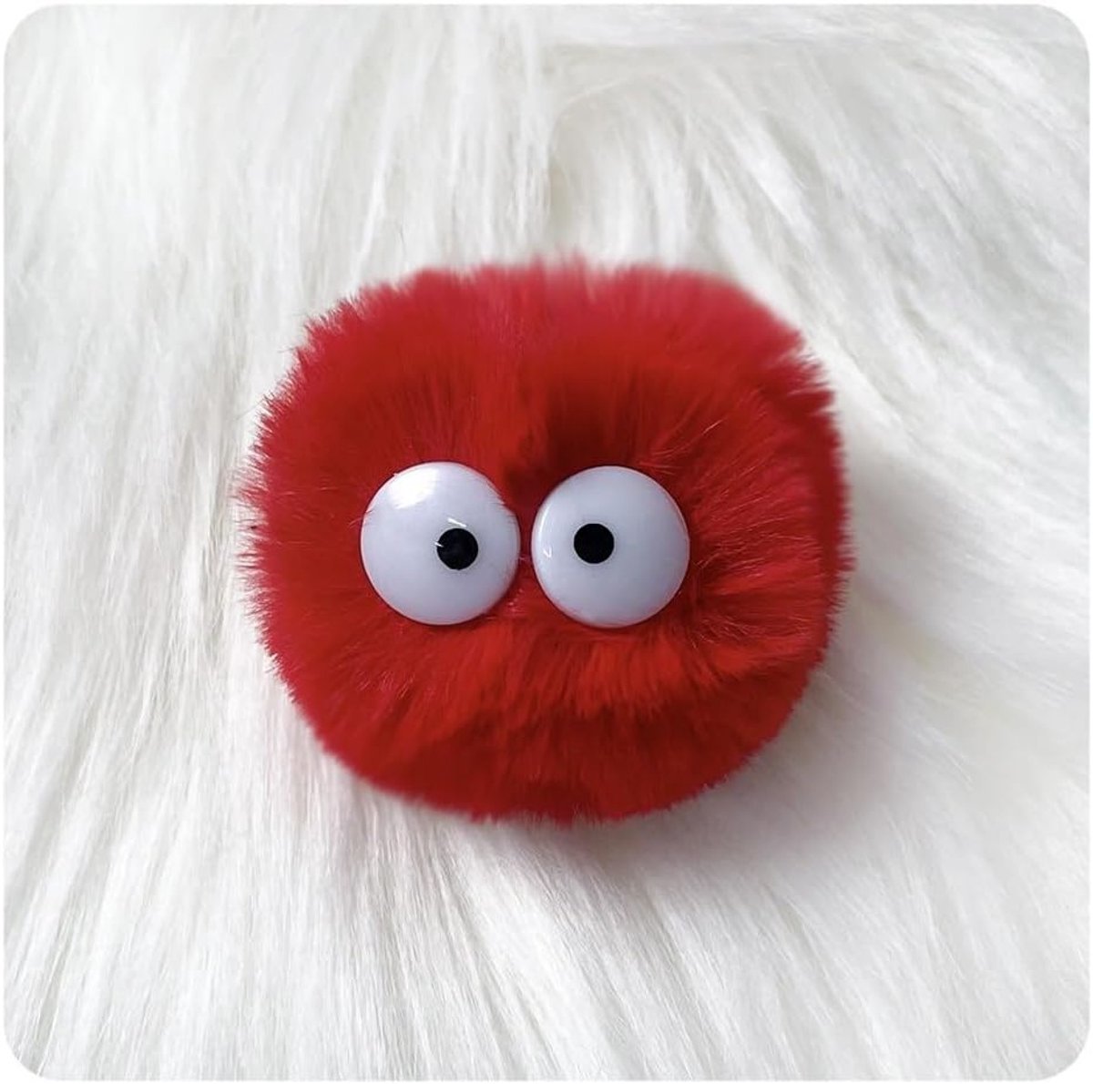 Faux Fur Pompoms met Cartoon Ogen voor DIY Projecten - 5 cm, 5 Stuks, Perfect voor Tassen en Sleutelhangers