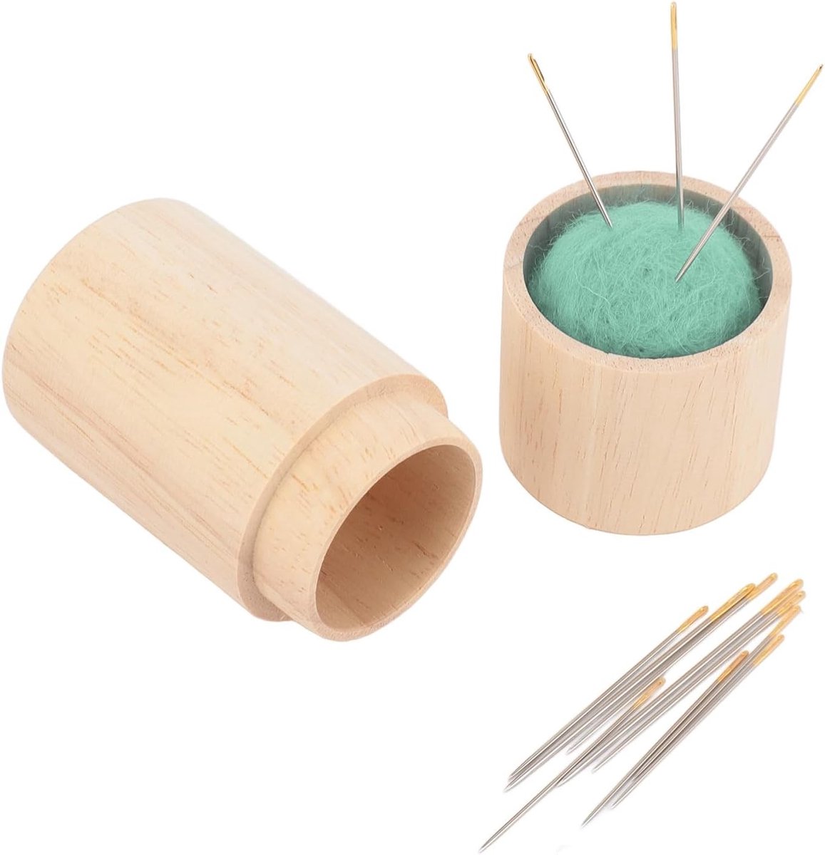 Grote Houten Naaldenopbergdoos voor Borduurnaalden en Kledingpins, Compact en Veilig voor Thuis en Reizen, Mintgroen