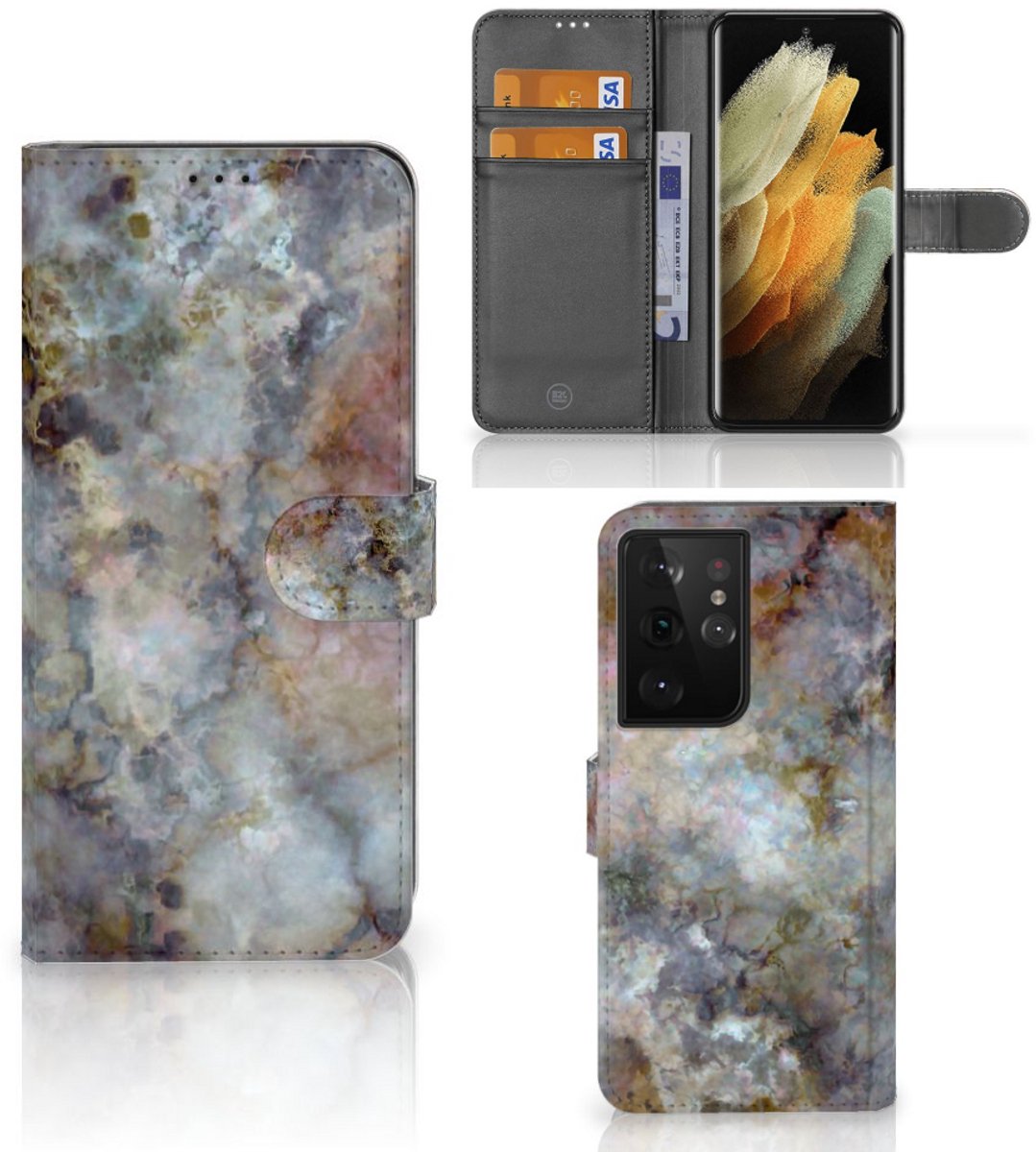 Samsung Galaxy S21 Ultra Bookcase Marmer Grijs