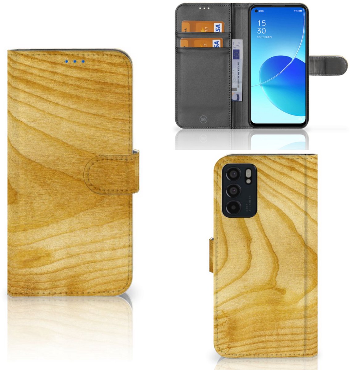 OPPO Reno6 5G Book Style Case Licht Hout