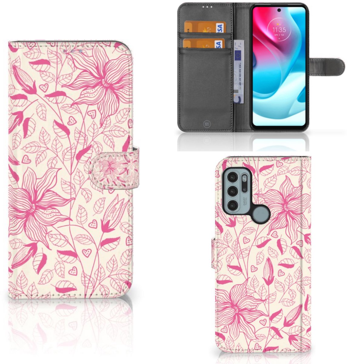 Motorola Moto G60s Hoesje Pink Flowers