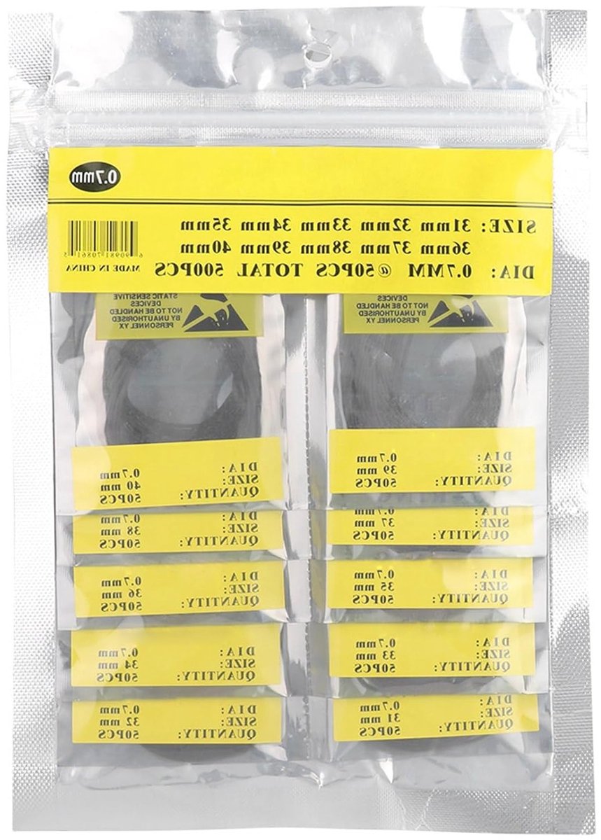 O-Ringen Rubber Seals voor Horloge Reparatie, 500 Stuks, Geschikt voor Achterdeksel Maten 16-40mm, Duurzaam en Waterdicht
