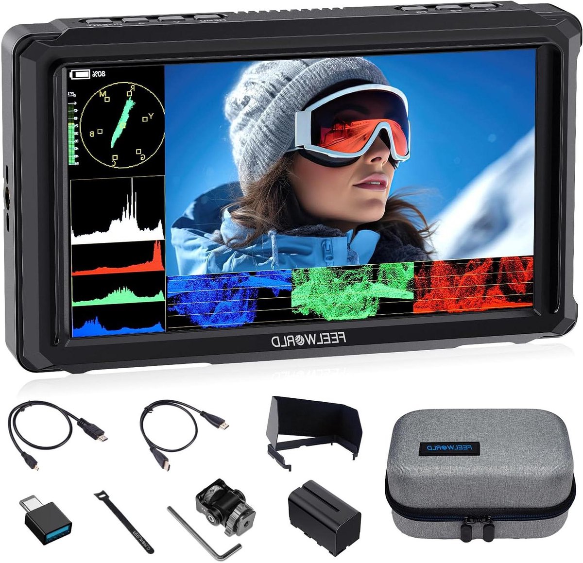 Camera Monitor - Video Assist - Professioneel Filmen - 1200 Nit Helderheid - 6 Inch FHD Scherm - Zwart