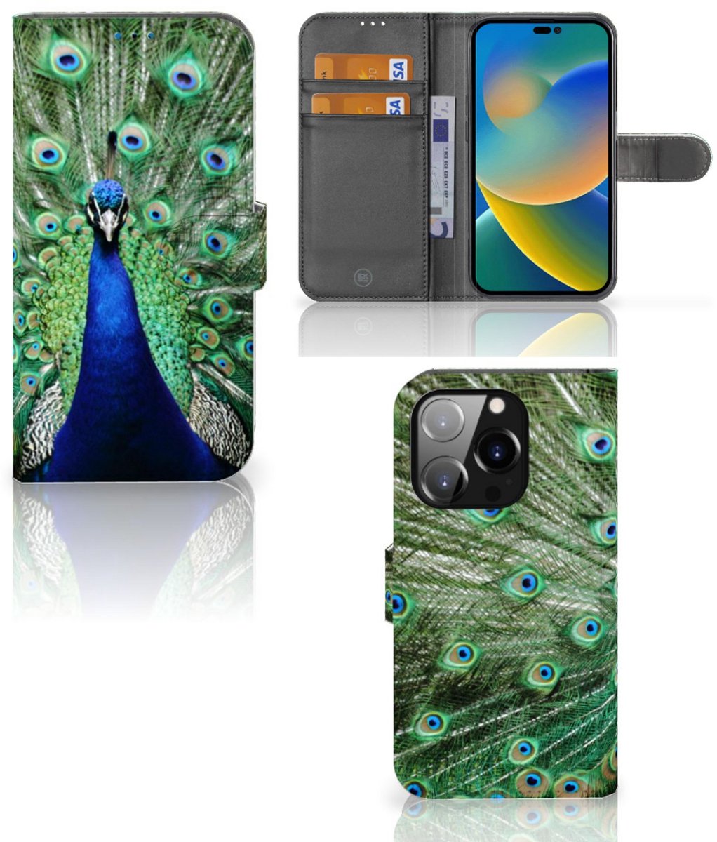 iPhone 14 Pro Telefoonhoesje met Pasjes Pauw
