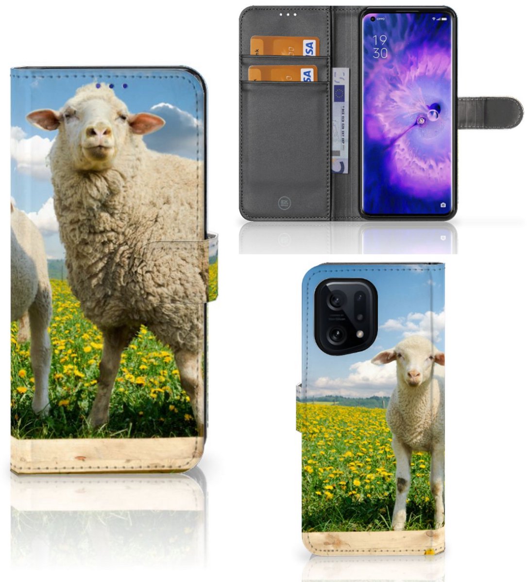 OPPO Find X5 Telefoonhoesje met Pasjes Schaap en Lammetje