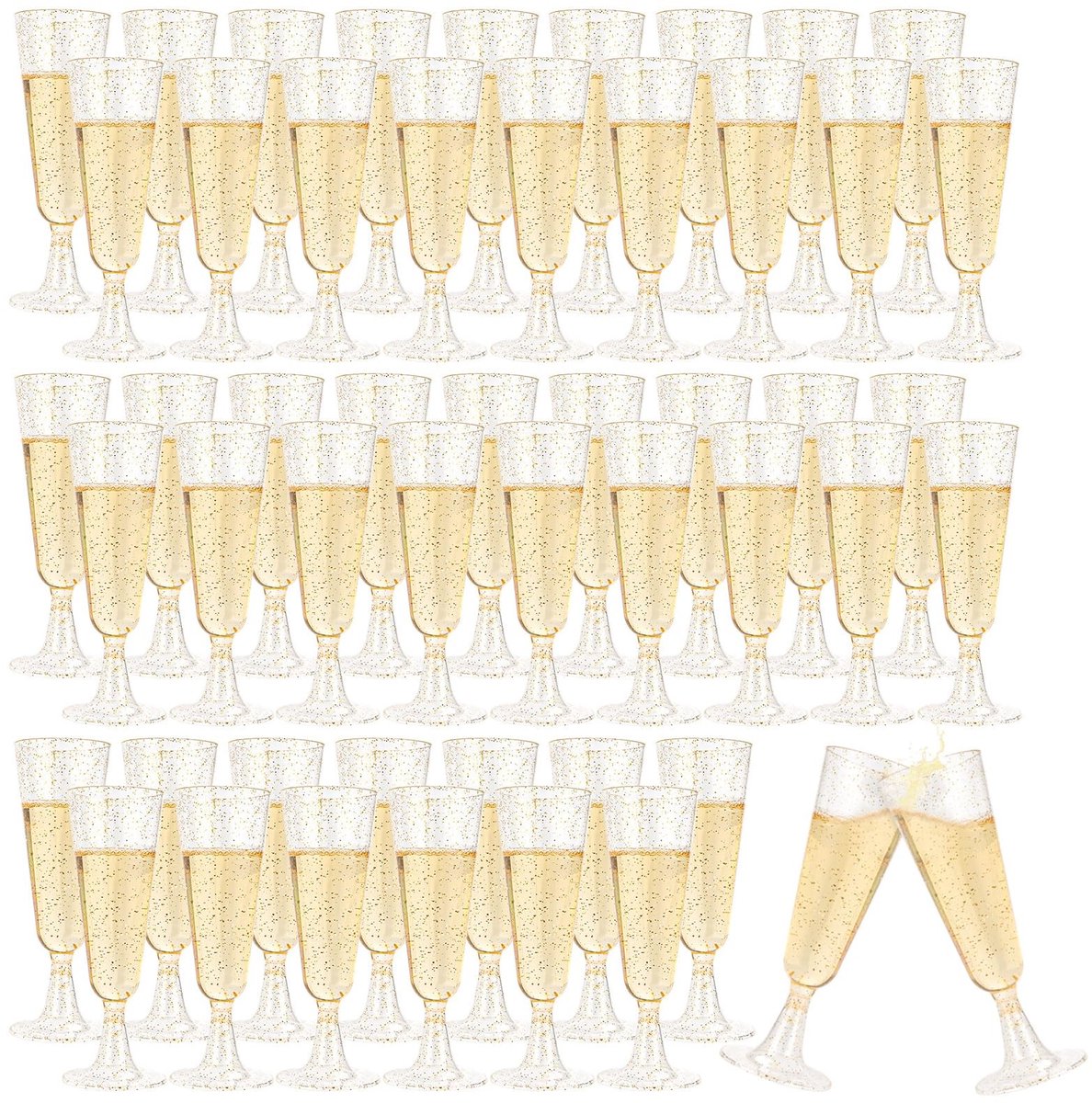 MTTproducts- Champagneglazen 150 ml - Set van 50 - Herbruikbaar - BPA-vrij - Transparant - Duurzaam kunststof - Champagnefluiten