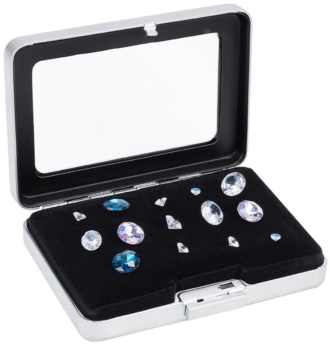 MTTproducts- Sieradenbox met Glazen Deksel - Juwelenkistje - Sieradenopberger - Opbergdoos voor Edelstenen - Veiligheidsluiting - Fluwelen Kussens - Juwelendoos