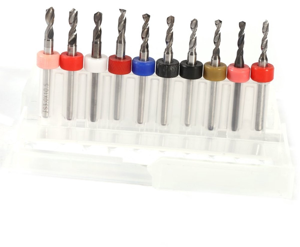NTH products- Microboor Set van 10 - HSS/Carbide - Snijdiafrond 2.1-3mm - Modelbouw/Handwerk - Schacht 3.17mm - Lengte 38.1mm - Boor