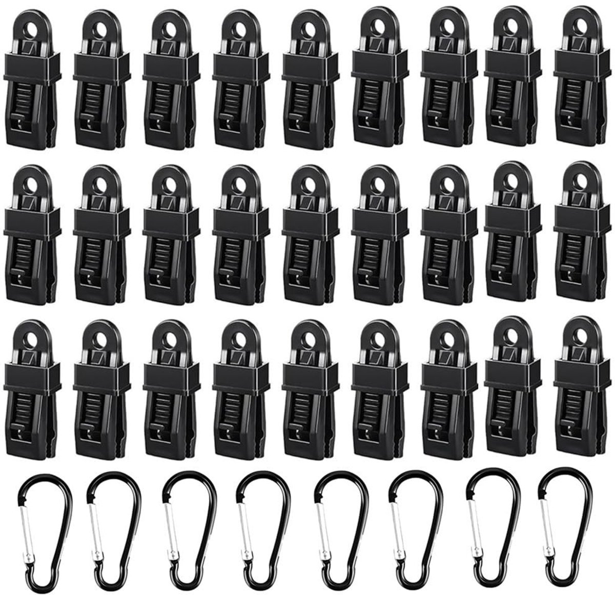 MTTproducts- Zeilclips Set van 32 - Multifunctionele Zeilclips - Tentclips - Campingaccessoires - Duurzaam PP - 8 Carabiner Haken