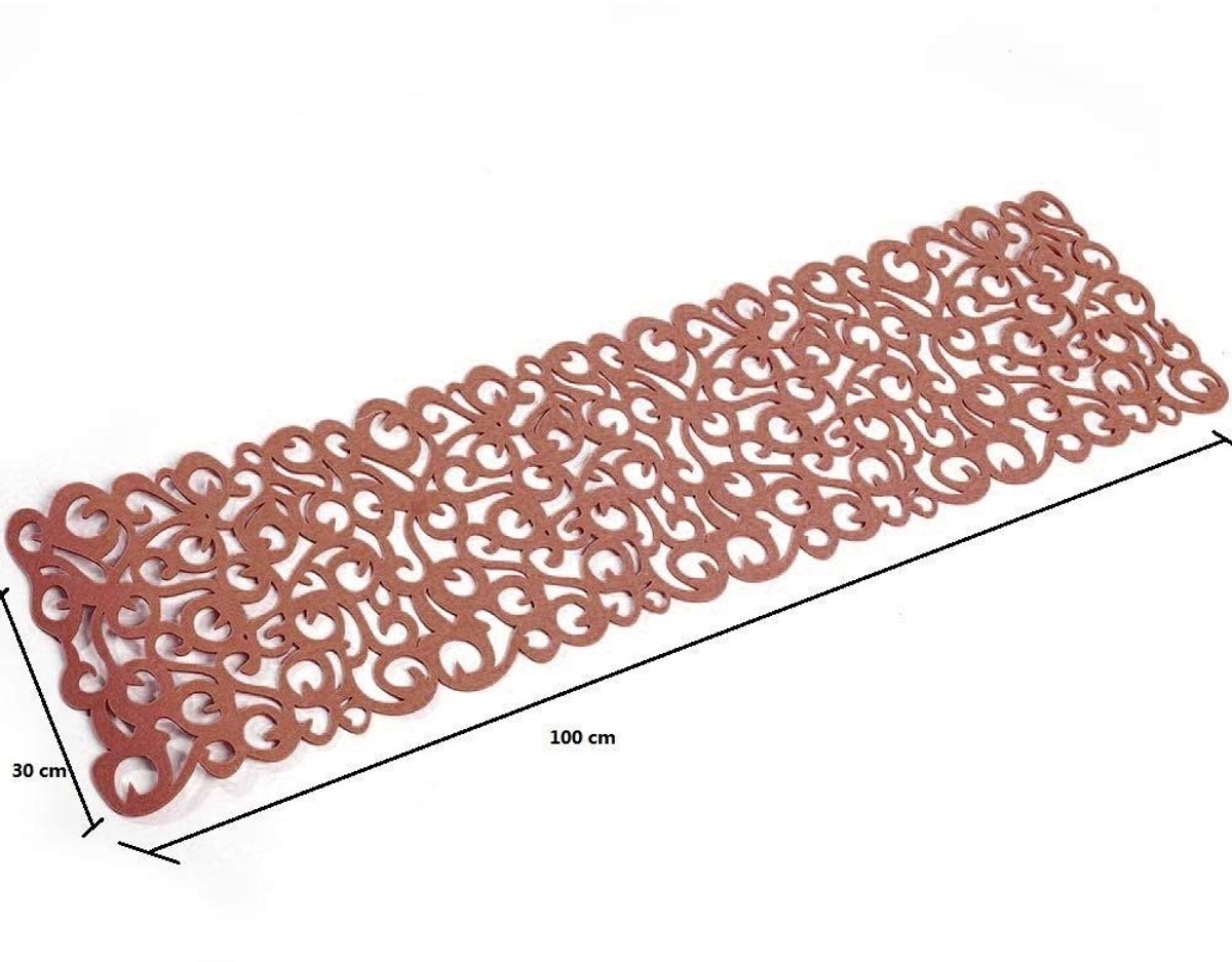 MTTproducts- Tafelloper met holle bloemen - Wasbaar - Viltmateriaal - Hittebestendig - Decoratie - 100 x 30 cm - Placemat