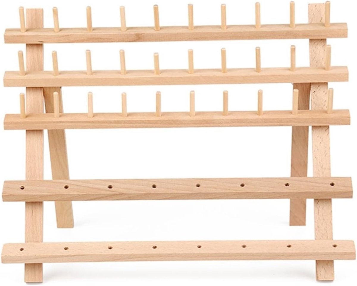 Naaispoelhouder Houten Organizer - Garenrek Borduurwerk - Garen Ordenen - Verstelbare Staven - 46 Kolommen - Houtkleur