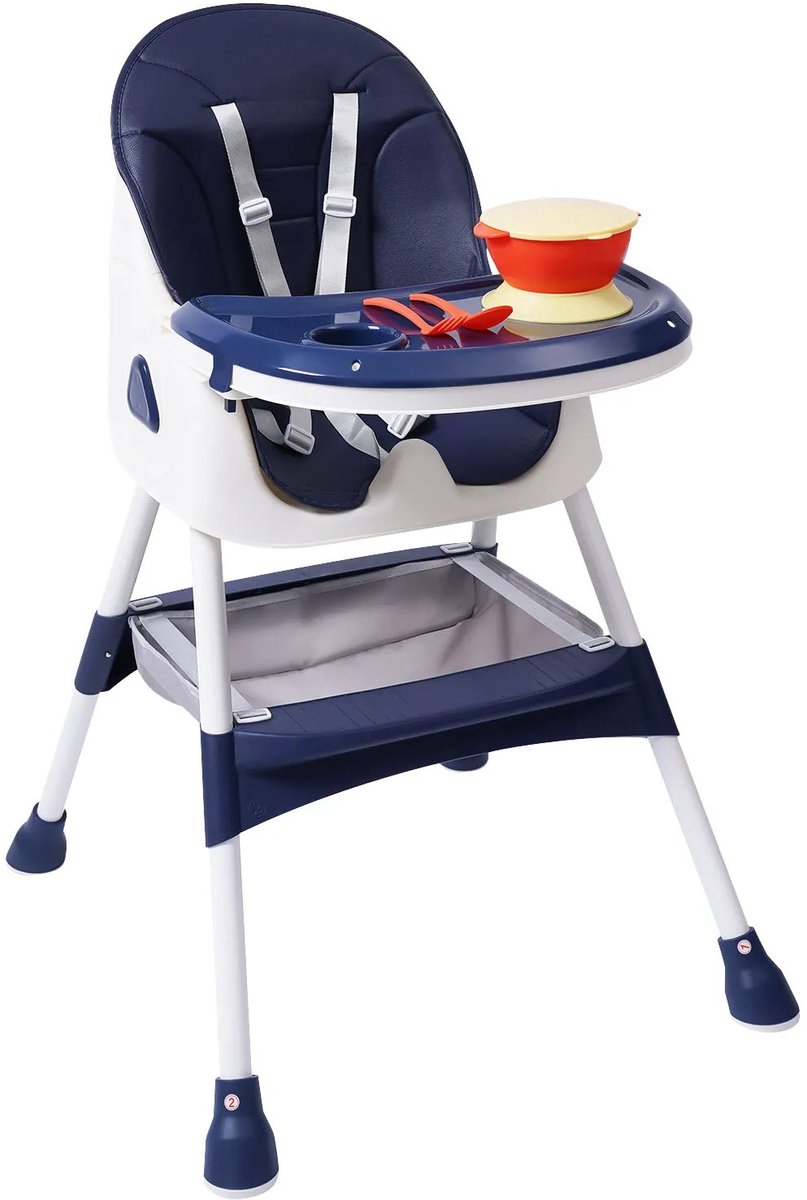 Dailygoods 2-in-1 Babyhoge stoel met dubbele dienblad & 5-punts gordel, verstelbare hoogte, opvouwbare eetstoel voor 6 m