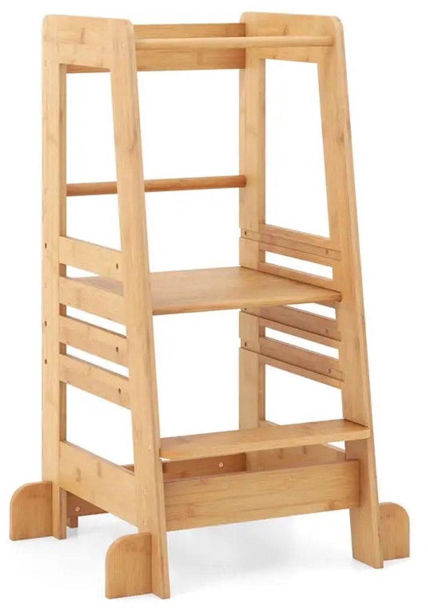 Dailygoods Keuken opstapje voor peuters Montessori opstapje met veiligheidsrail - naturel