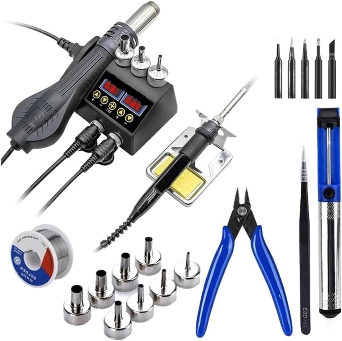 Soldeerstation 750W - Hetelucht Soldeerbout - Reparatie Elektronica - 2 In 1 Functie - Digitaal Display - Zwart
