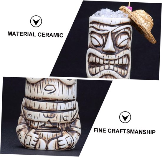 ABOOFAN Hawaii Tiki Cup keramische koffiekop keramische wijnbeker cocktail glazen keramische mok koffie mokken wijnglazen cocktail beker water mok keramiek cocktailglas wit — afbeelding 4